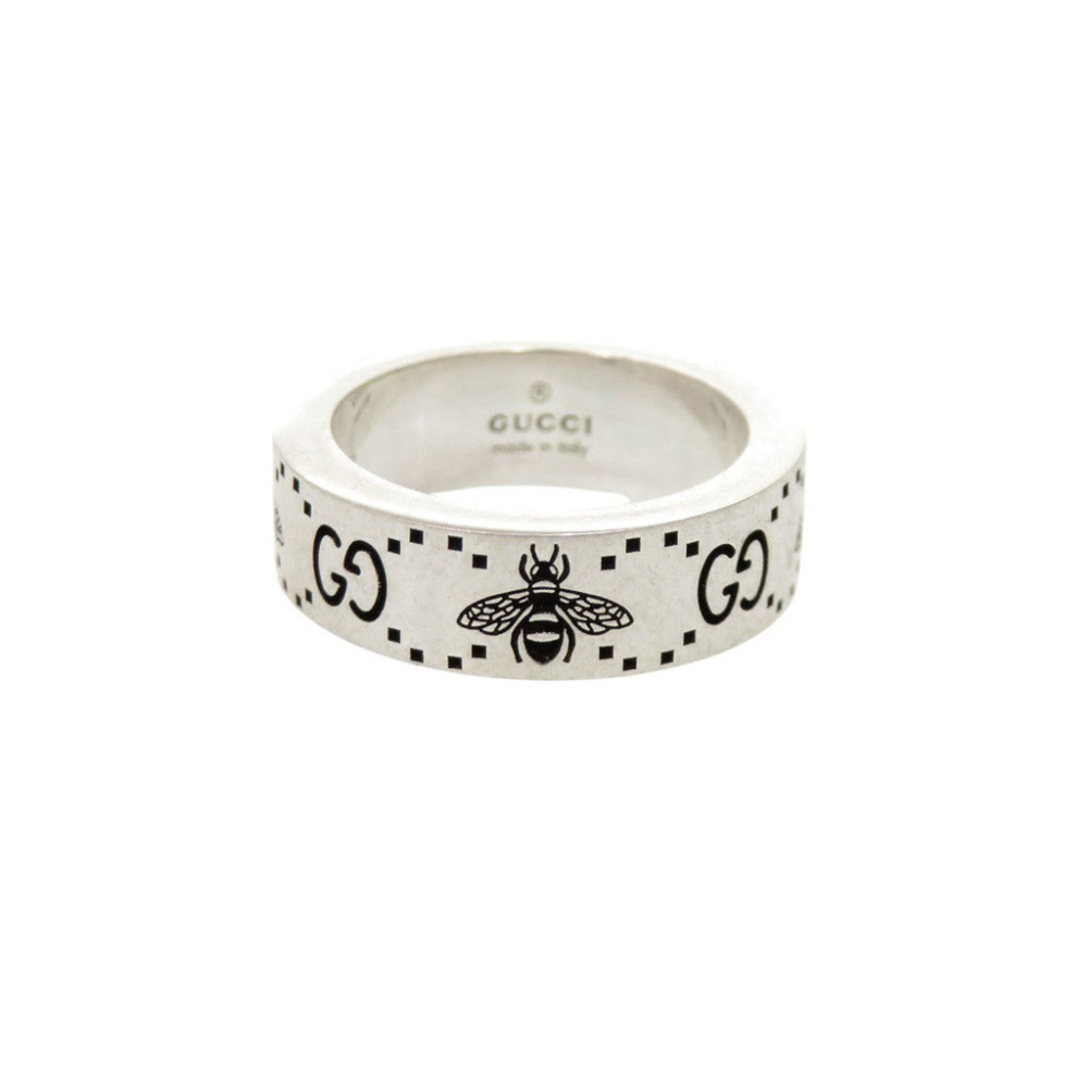 Gucci GG & Bee Engraved Sterling Silver 925 #8 Ring 0362GUCCI